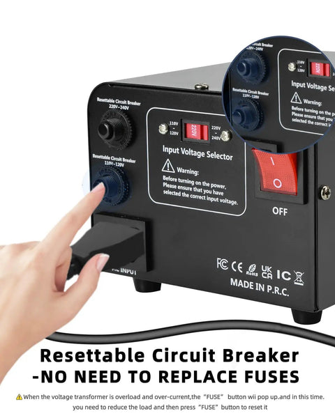 800W Voltage Converter Transformer For Travel And Home Use with resettable circuit breaker detail
