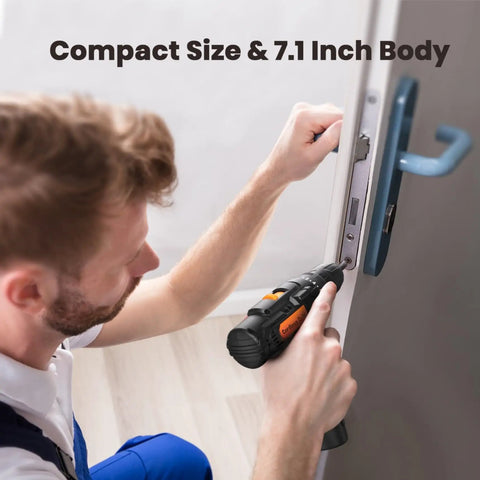 12V Cordless Drill Driver The Go Heavy Lifter With A Zippy 2.0Ah Battery And Lightning Quick Charger, in use installing a door lock.
