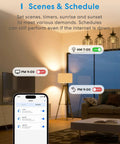 Living room with smart scheduling app on phone, Smart Power Strip With Four Outlets And Four USB Ports, WiFi Enabled Flat Outlet