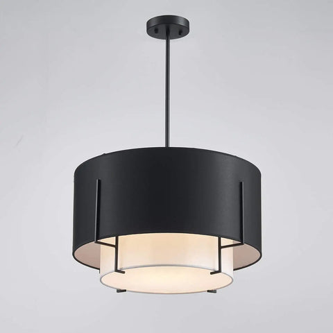 4 Light Dope Modern Black Fabric Chandelier For Dining Room Farmhouse Drum Style Pendant Light Fixture With Adjustable Down Rod E12 Bulbs Not Included