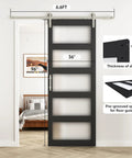 36 Inch By 96 Inch Glass Barn Door With 5 Panel Frosted Glass, Solid Wood Core Wrapped In Waterproof PVC, Black Finish, Installed View