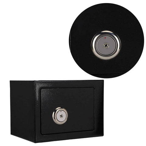 Steel Safe Box With Key Lock For Home And Office Use, Heavy-Duty Anti-Theft Jewelry Cash And Document Storage, front view with close-up