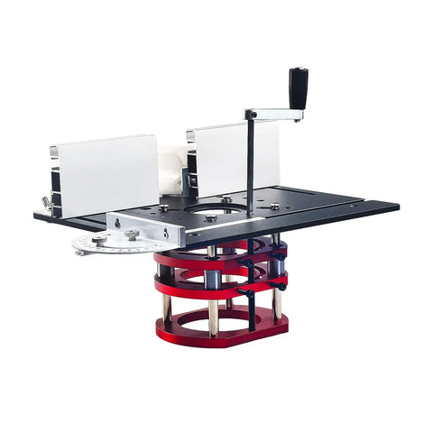 Aluminum Alloy Router Kit With Table Base Plate And Liftable Base for Router Table Insert, CNC-finished, black and red design.