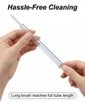 Hands holding a Dope 20 Piece Set Of 12 Inch Borosilicate Glass Tubes With 12 Mm Outer Diameter and cleaning brush inside.
