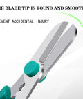 Close-up of Three Pack Garden Flower Scissors stainless steel rounded blade tip with all day comfort grip handle.