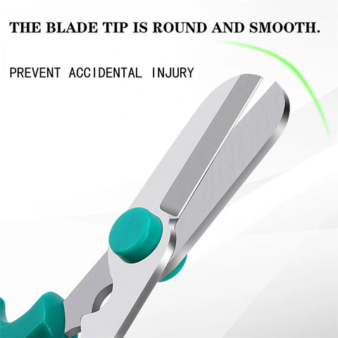 Close-up of Three Pack Garden Flower Scissors stainless steel rounded blade tip with all day comfort grip handle.
