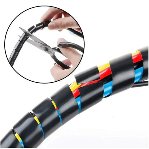 Spiral Cable Wrap Cord Protector For TV Cables And Computer Wires, easy to cut flexible sleeve being trimmed with scissors