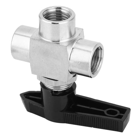 Heavy Duty 304 Stainless Steel 3 Way Ball Valve With Rock Solid Leak Proof BSPP Female Threads And Half Inch Ports For Tough DIY And Professional Plumbing Applications Built Like A Tank, close-up view.
