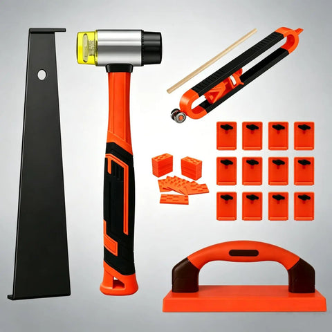 Laminate Wood Flooring Installation Kit with Tapping Block and Handle, Pull Bar, Rubber Mallet, Floor Spacers, Contour Tool