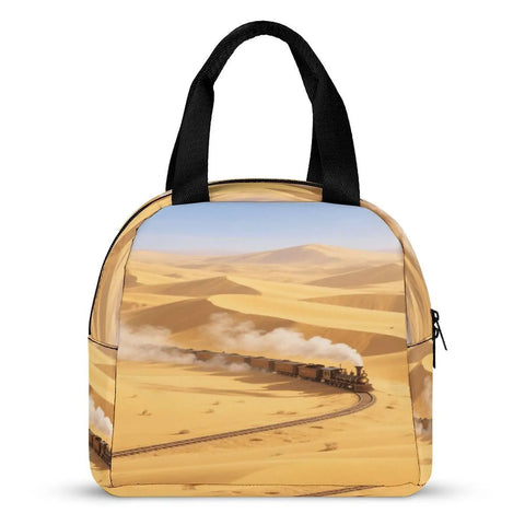 Golden Sand Desert Insulated Lunch Tote With Aluminum Lining On The Go Lunch Box with desert train design