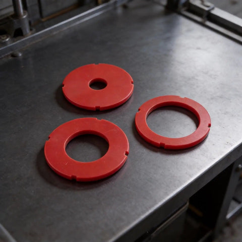 Heavy Duty Insertion Ring Set Crafted For RA1171 RA1180 RA1181 Router Tables offering three red plastic rings for precise installation.