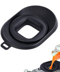 Foldable Anti Splash Flow Hood Silicone Liquid Guide Cover for Slushie Machines pouring orange liquid, black kitchen splash guard