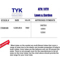 Two Pack 145/70-6 Inner Tubes For Go Karts And Small ATVs With 5.30-4.50-6 Sizing And TR87 Bent Metal Valve Stems chart