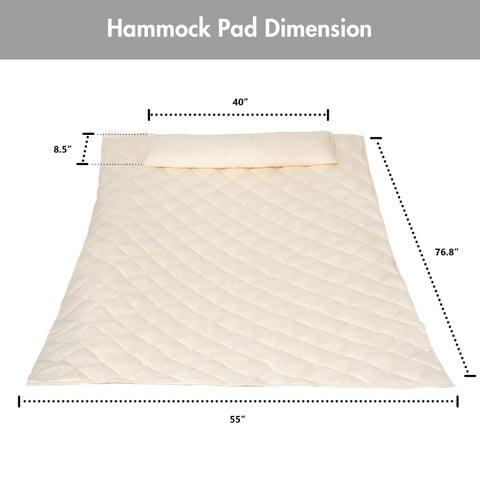 Double Hammock Pad And Pillow Set For Family Chill, Portable Polyester Hammock Cushion In Cream, dimensions shown
