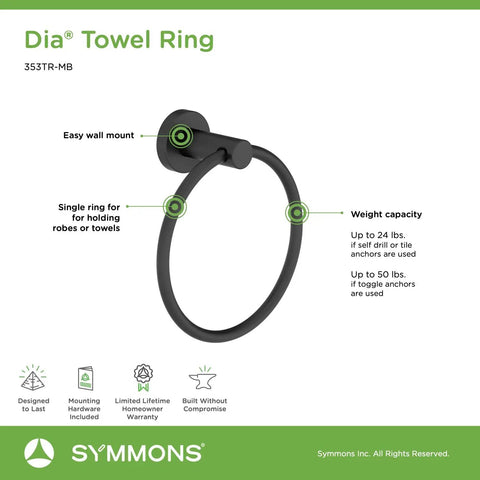 Dia 4-Piece Wall Mounted Bathroom Hardware Set In Matte Black With Towel Bar, Robe Hook, Hand Towel Holder, And Toilet Paper Holder
