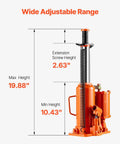Beefy Air Hydraulic Bottle Jack Two In One Pneumatic And Hydraulic 12 Ton Lift Range 10.43 To 19.88 Inches with dimensions shown