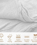 Close-up of white 100% cotton towels, showing texture and absorbency properties, part of pack of 50 cotton shop towels, 13x14 inches.