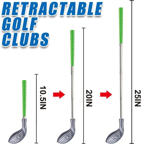 Toddler Golf Club Set With Retractable Metal Shaft And Upgraded Grooved Design in Grey, Adjustable Aluminum Build, Sizes 10.5in, 20in, 25in