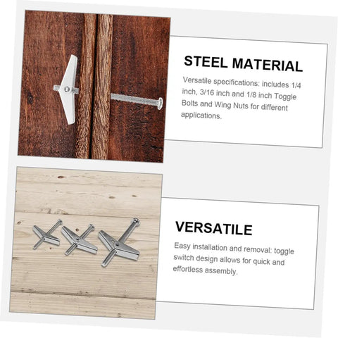 Heavy Duty Toggle Bolt Kit With Steel Drywall Anchors And Wing Nuts, Snap Toggle Bolts For Hollow Walls, Wall Hanging And Fast Installations, DIY Ready Decor Mounts For Cabinets, Shelves And Picture Frames, steel toggle bolts on wood panel