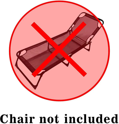 Illustration of a folding chair with a red cross, indicating 'Chair not included' for Beach Lounge Chair Towel Cover With Side Pockets, Ultra Soft Microfiber And Terry Cloth, 80 By 26 Inches, Patio Pool Chair Cover For Sunbathing, Palm Leaves Pattern, Highly Absorbent, Easy Care, Keeps Your Chair Cool.