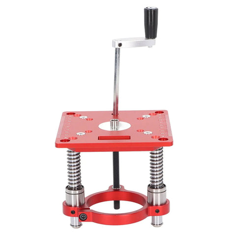 Rock Solid Heavy Duty Aluminum Router Table Lifting System with clamping, red anodized, for 63.5-65 mm milling machines.