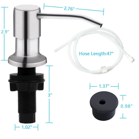 Brushed Nickel Kitchen Sink Soap Dispenser With A 47 Inch Silicone Extension Tube That Goes Directly To Your Large Dish Soap Bottle Say Goodbye To Constant Refills And Mess Easy Install Durable Countertop Pump with dimensions.