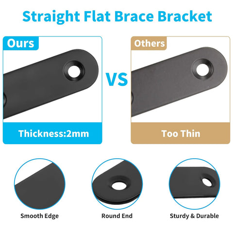 Comparison of 20 Sets Black Stainless Steel Flat Plate Straight Brackets Thickness 2mm vs thinner alternative
