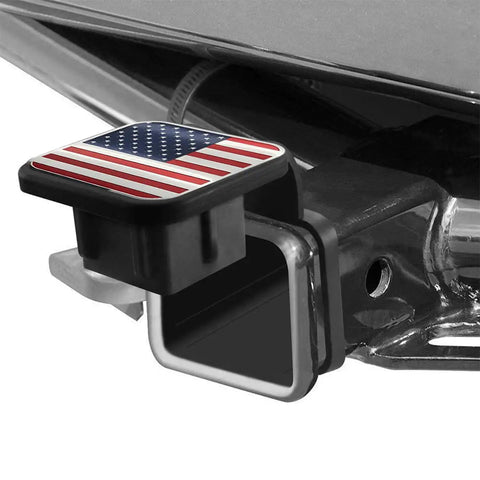 2 Inch Trailer Hitch Cover USA Flag Tube Plug For 2 Inch Receivers Fits Most Vehicles SUV RV Pickup ATV Red Patriot Tow Accessory Durable TPU Construction Weatherproof All Seasons Exterior Car Accessory