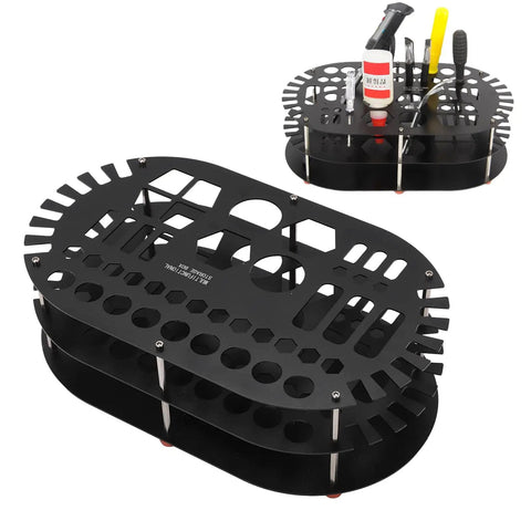 Kick Clutter To The Curb With This Legit Sturdy Aluminum Desktop Organizer Rack Packing 42 Spacious Slots For Hand Tools Bits And Mini Parts While An Anti Slip Base Keeps Your Workspace Looking Fresh All Day - black aluminum organizer with compartments for tools.