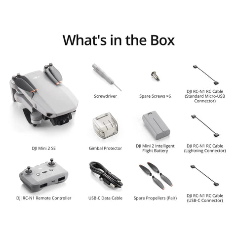 Ultra Lightweight Mini Drone With QHD Video, 10km Transmission, 31 Minute Flight Time, under 249 grams, box contents overview