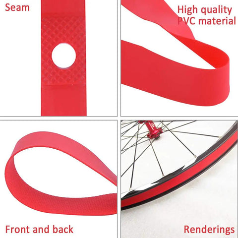 2Pcs Bike Tire Liner For Flat Proof Rides, Puncture Proof Rim Tape Protection Pad, Easy Install, displayed on bicycle wheel.