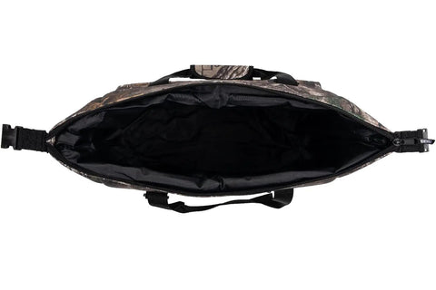 Inside view of Hella Durable 48 Can Insulated Soft Sided Cooler Featuring Realtree Xtra Camo Shell with black lining.