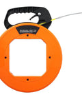 100 Foot Fiberglass Fish Tape 1/6 Inch Flexible Wire Puller with cushion grip handle, orange reel design for easy wire pulling.