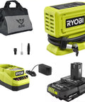 Cordless Tire Inflator Kit With 18V 2 Ah Battery And Charger, Digital Gauge, Auto Shutoff, 24 Inch Hose, Built In Storage, Tool Bag Included
