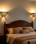 Bedroom with Tiffany Style Wall Sconce With Stained Glass Shade, Mission Inspired Lamp For Living Room Or Bedroom, 1 Light Fixture Delivers Cozy Warm Glow And Classic Vintage Vibe