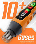 Portable Combustible Gas Leak Detector with Audible Alarm and Bright Visual LED displaying detection levels, close-up view.