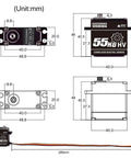 55Kg Coreless Digital Servo With Waterproof Design, 8.4V High Torque Metal Gear for RC Crawler dimension diagram