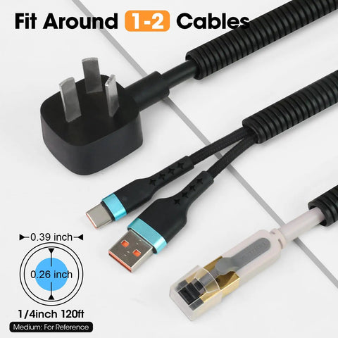 Fit around 1-2 cables with 120 Ft One Quarter Inch Split Wire Loom Tubing Conduit Black High Quality Polyethylene Cable Protector image