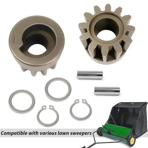 Heavy Duty Lawn Sweeper Wheel Drive Pinion Gear Kit Badass Replacement For John Deere Brinly Hardy Groundwork 42 Inch Yard Equipment Oem Compatible R2485 Rh Lh R2261 showing drive gears and components.