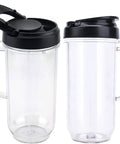 Two Pack 22 Ounce Blender Cups With Flip Top To-Go Lids, Tall Replacement Mugs With Handle For On-The-Go Smoothies And Shakes