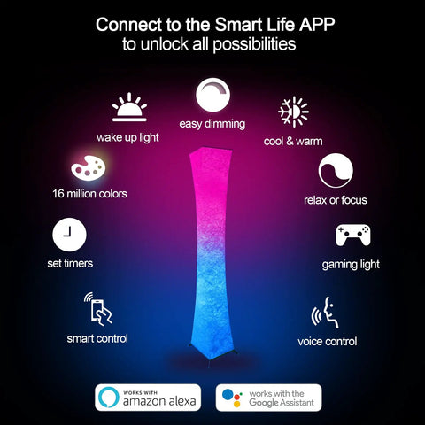 61 Inch Smart Floor Lamp With RGB Color Changing Light Voice Control For Alexa And Google Home 2 4GHz WiFi with app features