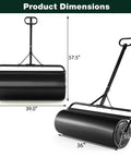 Tow Behind And Manual Lawn Roller 30 Gallon Water Filled Steel Sod Roller with Push Pull Handle dimensions shown