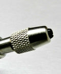 Close-up of steel collet on Hand Chuck Pin Vise Tool With Pear Shaped Wooden Handle, Two Steel Collets For 0 To 1/8 Inch Bits