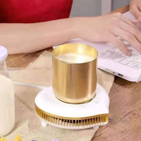 Two In One Desktop Beverage Warmer And Rapid Chiller Pad For Coffee Milk Tea And Hot Chocolate Fast Temperature Control with gold cup