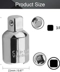 Chrome-vanadium steel impact socket adapter, 1/2 in female to 3/8 in male, for ratchet wrenches.