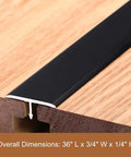 Close-up of Rugged Aluminum T Molding Floor Transition Strip 36 Inch By Three Quarter Inch Matte Black with dimensional details