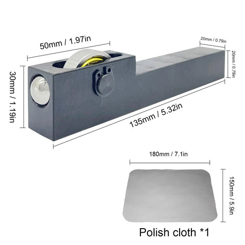 Mini Lathe Roller Burnishing Tool For Rock Solid Slick Surface Finish On Steel Brass And Aluminum With Hella Durable Steel Balls And Polishing Cloth, measuring 135mm long.