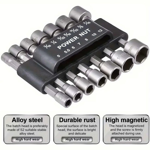 14 Piece Hex Shank Nut Driver And Drill Socket Set With One Quarter Inch Impact Nut Driver Sockets Metric And SAE Socket Kit