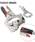 Solid Locking Clamp Set Featuring 10 Inch Welding Pipe Plier And 5 Inch Mini C-Clamp showing rubberized grip handles and metal features.