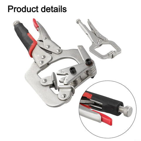 Solid Locking Clamp Set Featuring 10 Inch Welding Pipe Plier And 5 Inch Mini C-Clamp showing rubberized grip handles and metal features.